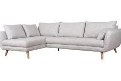 Miliboo Canapé D'angle|Voir Tous Les Canapés-Canapé d'angle gauche scandinave 5 places en tissu gris clair chiné et bois clair CREEP