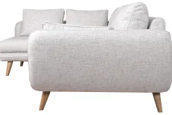 Miliboo Canapé D'angle|Voir Tous Les Canapés-Canapé d'angle gauche scandinave 5 places en tissu gris clair chiné et bois clair CREEP