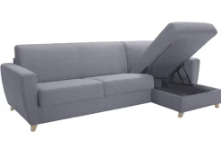 Miliboo Canapé Convertible|Canapé D'angle-Canapé d'angle réversible et convertible avec coffre 4 places en tissu gris et bois clair GRAHAM