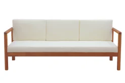 Miliboo Salon De Jardin-Canapé de jardin 3 places en bois massif et coussins déhoussables beige naturel L190 cm AKIS