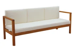 Miliboo Salon De Jardin-Canapé de jardin 3 places en bois massif et coussins déhoussables beige naturel L190 cm AKIS