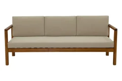 Miliboo Salon De Jardin-Canapé de jardin 3 places en bois massif et coussins déhoussables taupe L190 cm AKIS