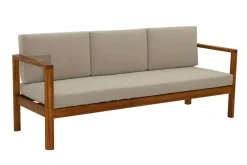 Miliboo Salon De Jardin-Canapé de jardin 3 places en bois massif et coussins déhoussables taupe L190 cm AKIS