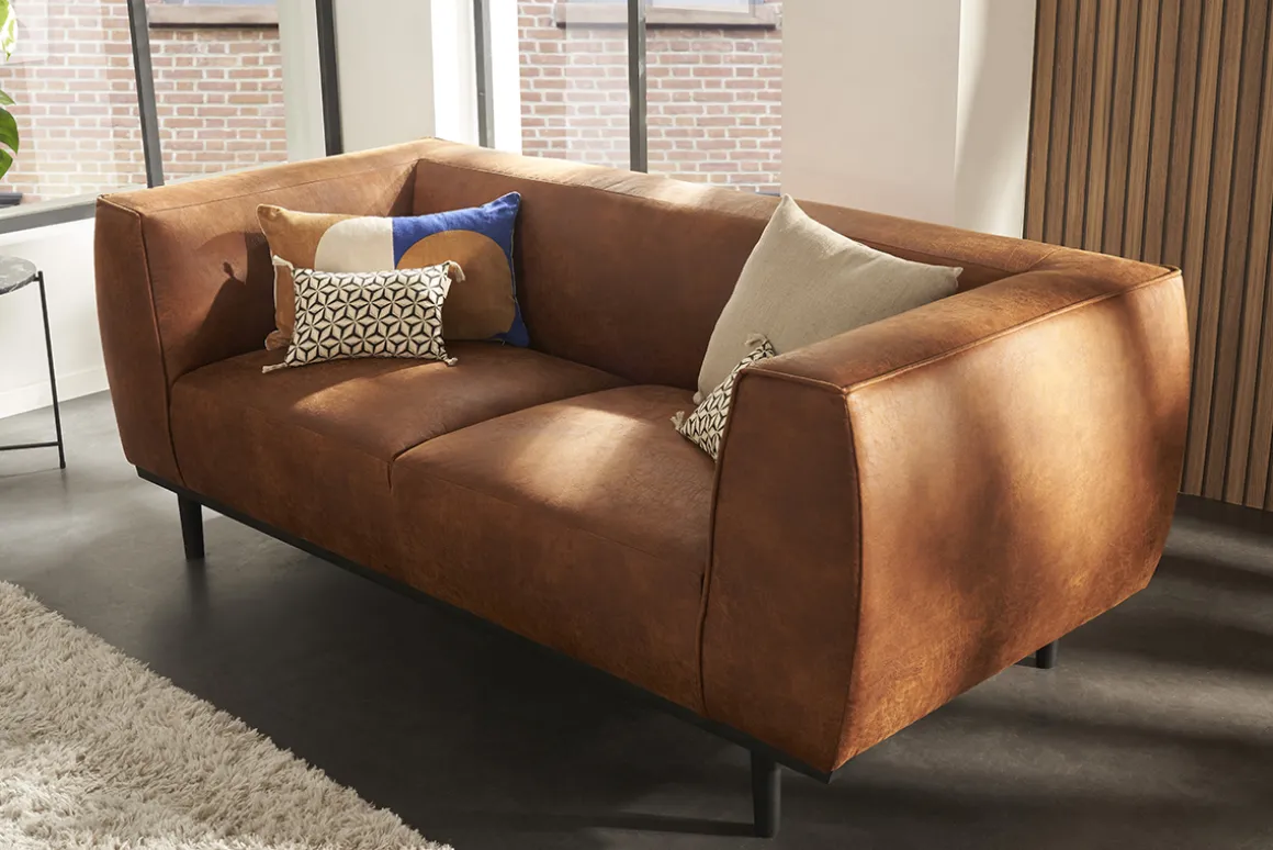 Miliboo Canapé Cuir|Voir Tous Les Canapés-Canapé design 2-3 places en cuir aspect vieilli marron cognac MORRIS