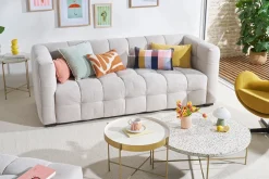 Miliboo Canapé Design|Voir Tous Les Canapés-Canapé design 3 places en tissu effet velours texturé beige CORTO