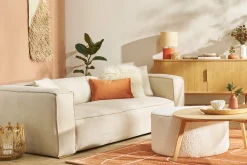 Miliboo Canapé Design|Voir Tous Les Canapés-Canapé design 3 places en tissu effet velours naturel et bois clair COBAIN