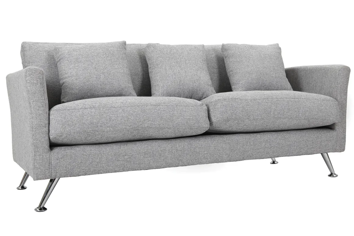 Miliboo Canapé Design|Voir Tous Les Canapés-Canapé design 3 places en tissu gris clair et acier chromé VOLUPT