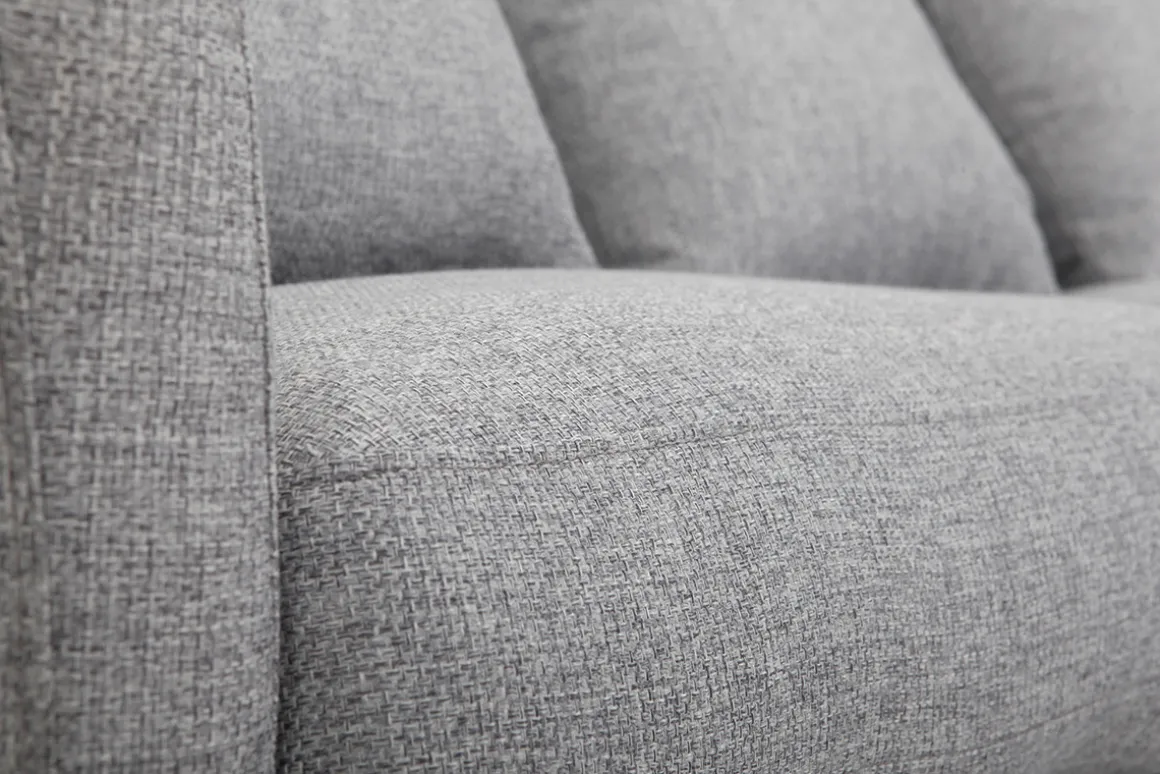 Miliboo Canapé Design|Voir Tous Les Canapés-Canapé design 3 places en tissu gris clair et acier chromé VOLUPT