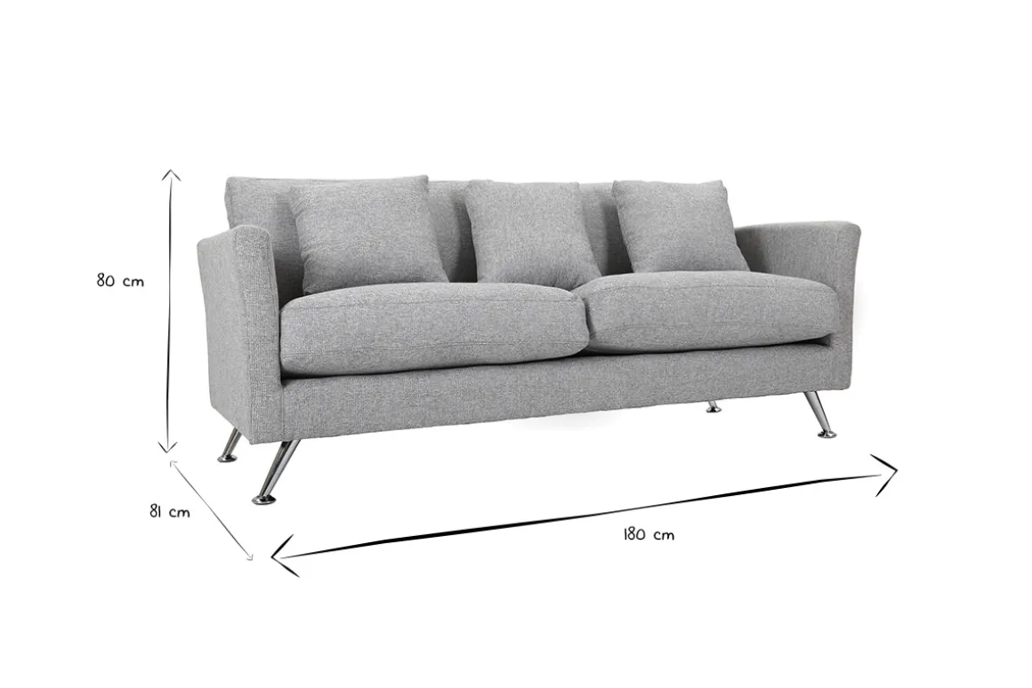 Miliboo Canapé Design|Voir Tous Les Canapés-Canapé design 3 places en tissu gris clair et acier chromé VOLUPT