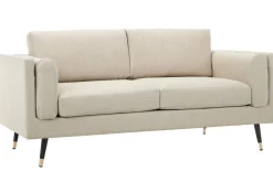 Miliboo Canapé Design|Voir Tous Les Canapés-Canapé design 2-3 places en tissu beige naturel, bois noir et métal doré STING