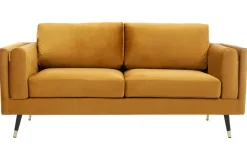 Miliboo Canapé Design|Voir Tous Les Canapés-Canapé design 2-3 places en tissu velours jaune, bois noir et métal doré STING