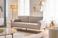 Miliboo Canapé Design|Voir Tous Les Canapés-Canapé design 3 places en tissu effet velours texturé beige et métal noir MOSCO