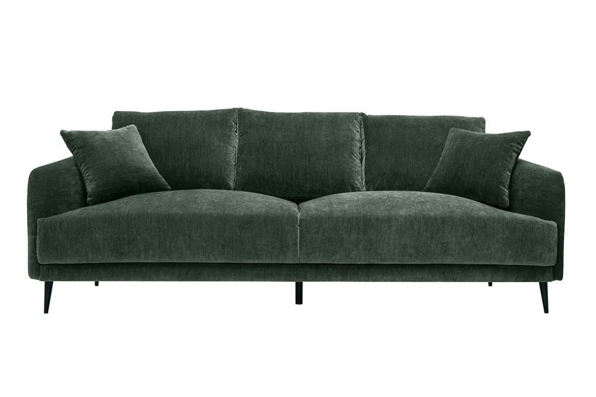 Miliboo Canapé Design|Voir Tous Les Canapés-Canapé design 3 places en tissu vert kaki et métal noir JERRY