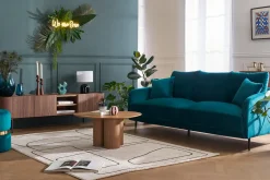 Miliboo Canapé Design|Voir Tous Les Canapés-Canapé design 3 places en tissu vert kaki et métal noir JERRY