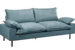 Miliboo Canapé Design|Voir Tous Les Canapés-Canapé design 3 places en tissu effet velours bleu gris et métal noir DORY