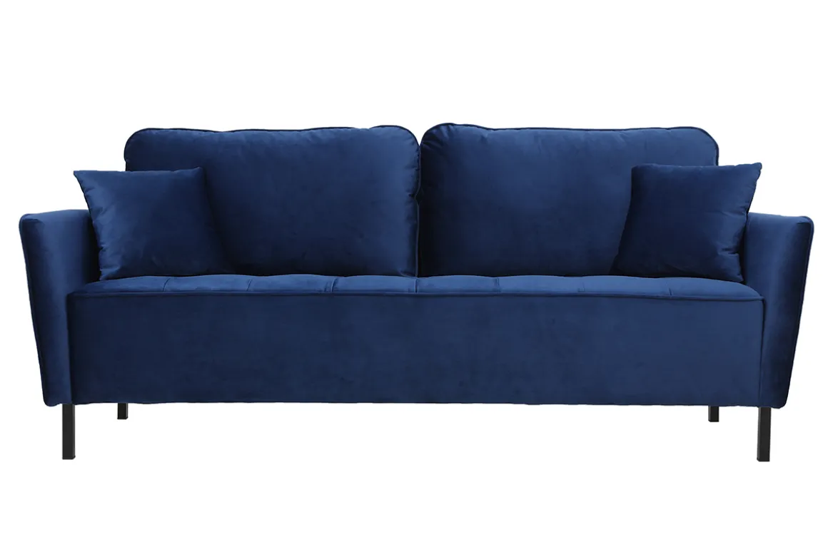 Miliboo Canapé Design|Voir Tous Les Canapés-Canapé design 3 places en tissu velours bleu foncé et métal noir BEKA