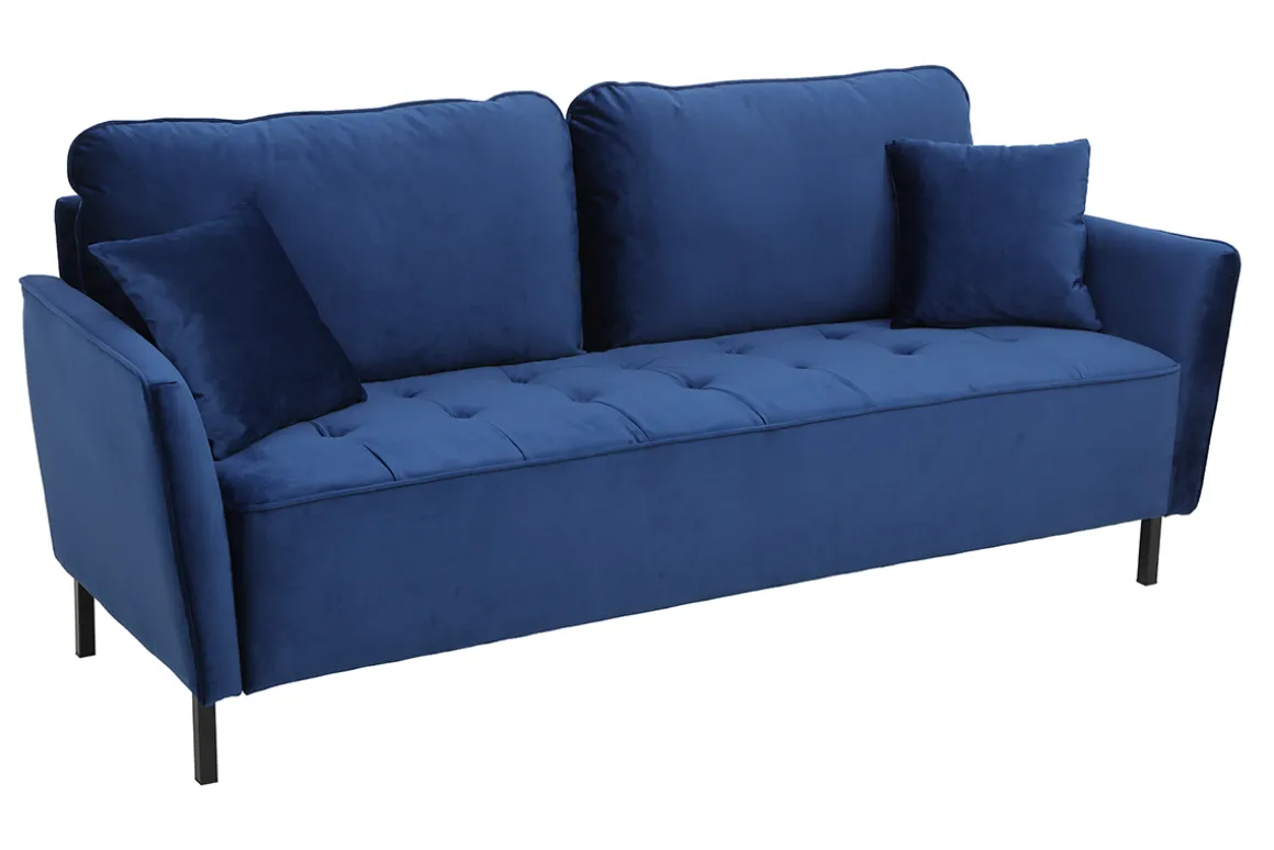 Miliboo Canapé Design|Voir Tous Les Canapés-Canapé design 3 places en tissu velours bleu foncé et métal noir BEKA