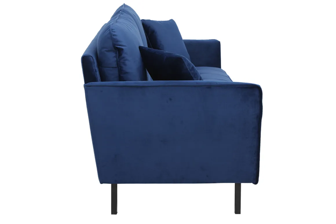 Miliboo Canapé Design|Voir Tous Les Canapés-Canapé design 3 places en tissu velours bleu foncé et métal noir BEKA