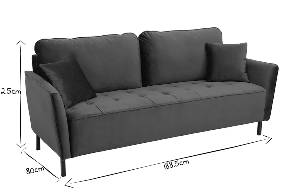 Miliboo Canapé Design|Voir Tous Les Canapés-Canapé design 3 places en tissu velours bleu foncé et métal noir BEKA