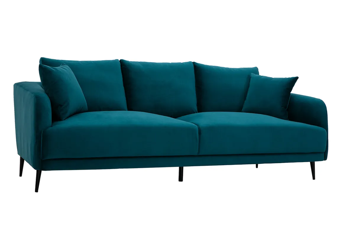 Miliboo Canapé Design|Voir Tous Les Canapés-Canapé design 3 places en tissu velours bleu pétrole et métal noir JERRY