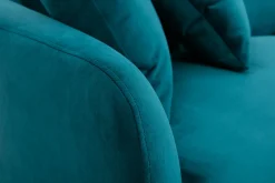 Miliboo Canapé Design|Voir Tous Les Canapés-Canapé design 3 places en tissu velours bleu pétrole et métal noir JERRY