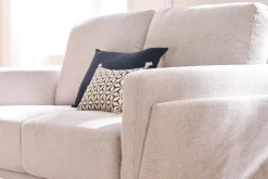 Miliboo Canapé Design|Voir Tous Les Canapés-Canapé design 2 places en tissu effet velours texturé beige et métal noir MOSCO