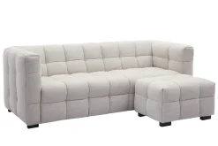 Miliboo Canapé Design|Voir Tous Les Canapés-Canapé design 3 places et repose-pieds en tissu effet velours texturé beige CORTO