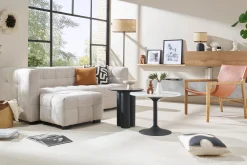 Miliboo Canapé Design|Voir Tous Les Canapés-Canapé design 3 places et repose-pieds en tissu effet velours texturé beige CORTO