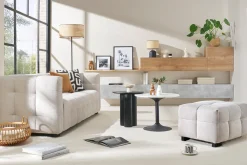 Miliboo Canapé Design|Voir Tous Les Canapés-Canapé design 3 places et repose-pieds en tissu effet velours texturé beige CORTO