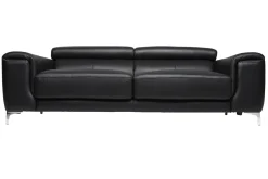 Miliboo Canapé Cuir|Voir Tous Les Canapés-Canapé design avec têtières ajustables 3 places en cuir noir et acier chromé NEVADA