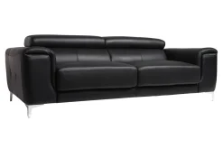 Miliboo Canapé Cuir|Voir Tous Les Canapés-Canapé design avec têtières ajustables 3 places en cuir noir et acier chromé NEVADA