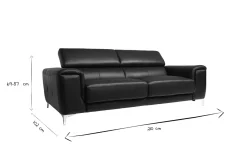 Miliboo Canapé Cuir|Voir Tous Les Canapés-Canapé design avec têtières ajustables 3 places en cuir noir et acier chromé NEVADA