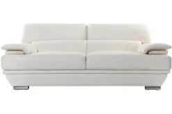 Miliboo Canapé Cuir|Voir Tous Les Canapés-Canapé design avec têtières ajustables 3 places cuir blanc et acier chromé EWING