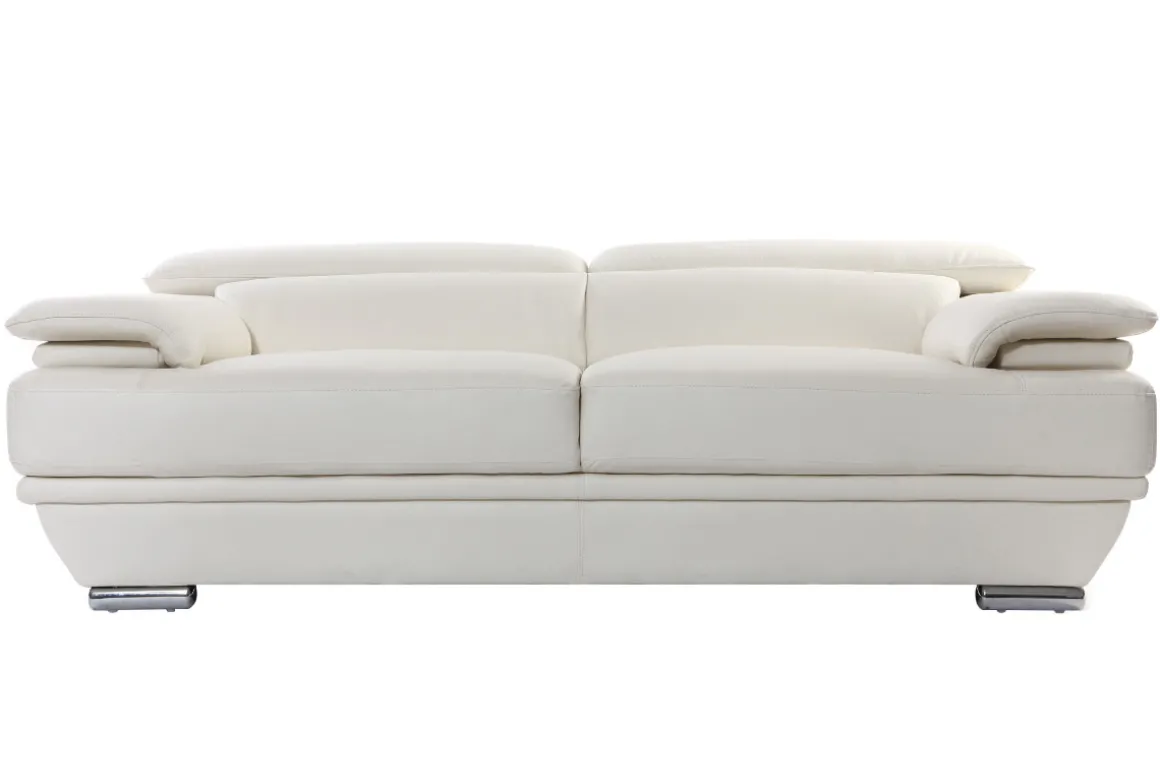 Miliboo Canapé Cuir|Voir Tous Les Canapés-Canapé design avec têtières ajustables 3 places cuir blanc et acier chromé EWING