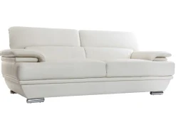 Miliboo Canapé Cuir|Voir Tous Les Canapés-Canapé design avec têtières ajustables 3 places cuir blanc et acier chromé EWING