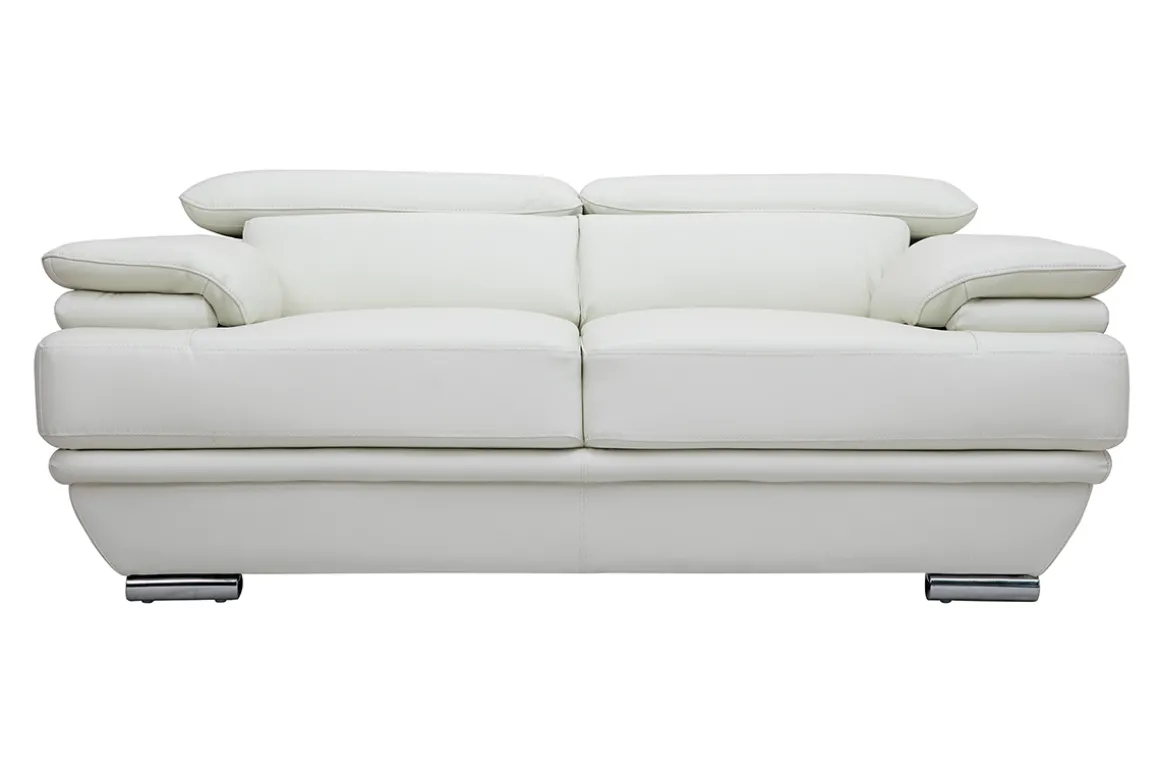 Miliboo Canapé Cuir|Voir Tous Les Canapés-Canapé design avec têtières ajustables 2 places cuir blanc et acier chromé EWING