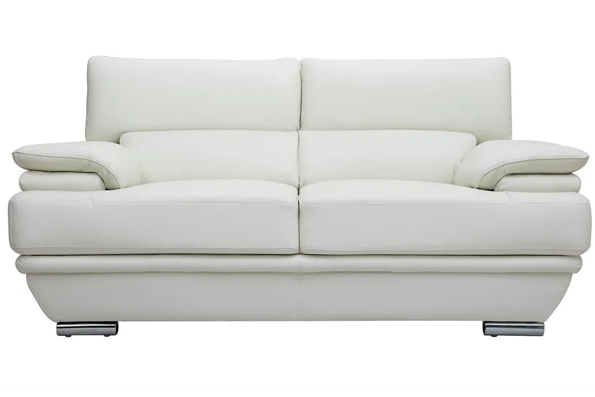 Miliboo Canapé Cuir|Voir Tous Les Canapés-Canapé design avec têtières ajustables 2 places cuir blanc et acier chromé EWING
