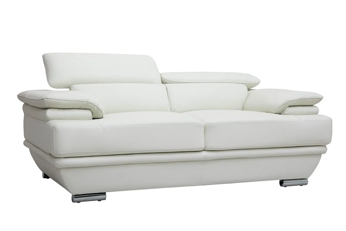 Miliboo Canapé Cuir|Voir Tous Les Canapés-Canapé design avec têtières ajustables 2 places cuir blanc et acier chromé EWING