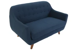 Miliboo Canapé Design|Voir Tous Les Canapés-Canapé déhoussable 2 places en tissu bleu foncé et bois foncé YNOK