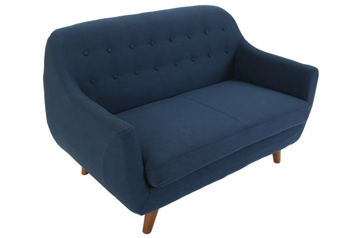 Miliboo Canapé Design|Voir Tous Les Canapés-Canapé déhoussable 2 places en tissu bleu foncé et bois foncé YNOK