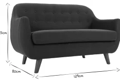 Miliboo Canapé Design|Voir Tous Les Canapés-Canapé déhoussable 2 places en tissu bleu foncé et bois foncé YNOK