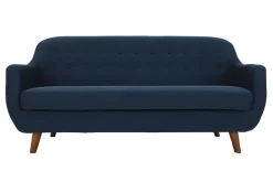 Miliboo Canapé Design|Voir Tous Les Canapés-Canapé déhoussable 3 places en tissu bleu foncé et bois foncé YNOK