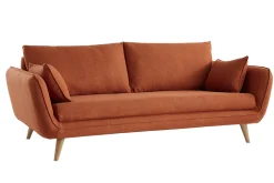 Miliboo Voir Tous Les Canapés-Canapé scandinave 3 places en tissu brique et bois clair CREEP