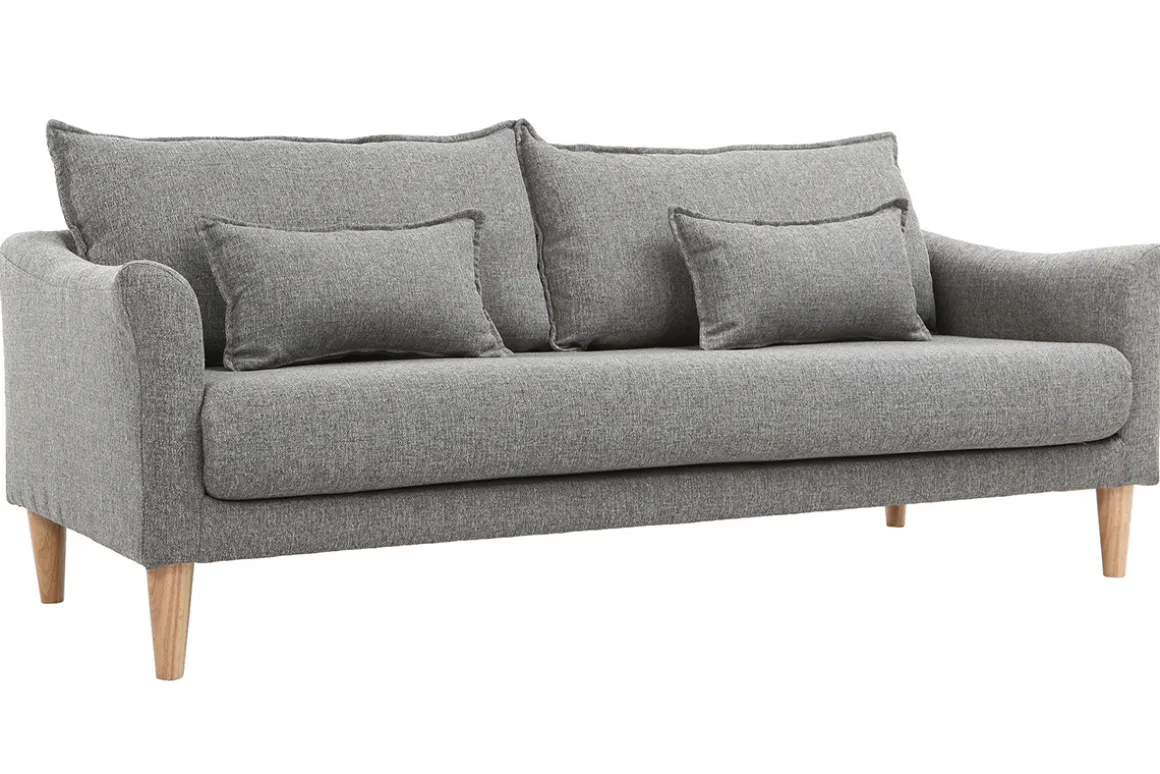 Miliboo Canapé Design|Voir Tous Les Canapés-Canapé scandinave 3 places en tissu gris et bois clair KATE