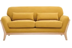 Miliboo Canapé Design|Voir Tous Les Canapés-Canapé scandinave 2 places en tissu effet velours jaune moutarde et bois clair YOKO