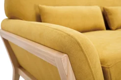 Miliboo Canapé Design|Voir Tous Les Canapés-Canapé scandinave 2 places en tissu effet velours jaune moutarde et bois clair YOKO