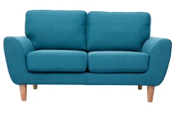 Miliboo Canapé Design|Voir Tous Les Canapés-Canapé scandinave 2 places en tissu bleu canard et bois clair ALICE