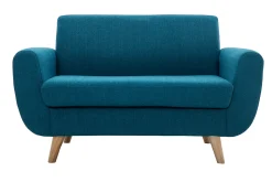 Miliboo Canapé Design|Voir Tous Les Canapés-Canapé scandinave 2 places en tissu bleu canard et bois clair PURE