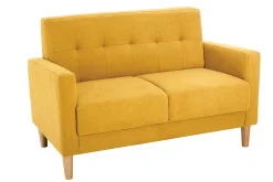 Miliboo Canapé Design|Voir Tous Les Canapés-Canapé scandinave 2 places en tissu effet velours jaune moutarde et bois clair MOON