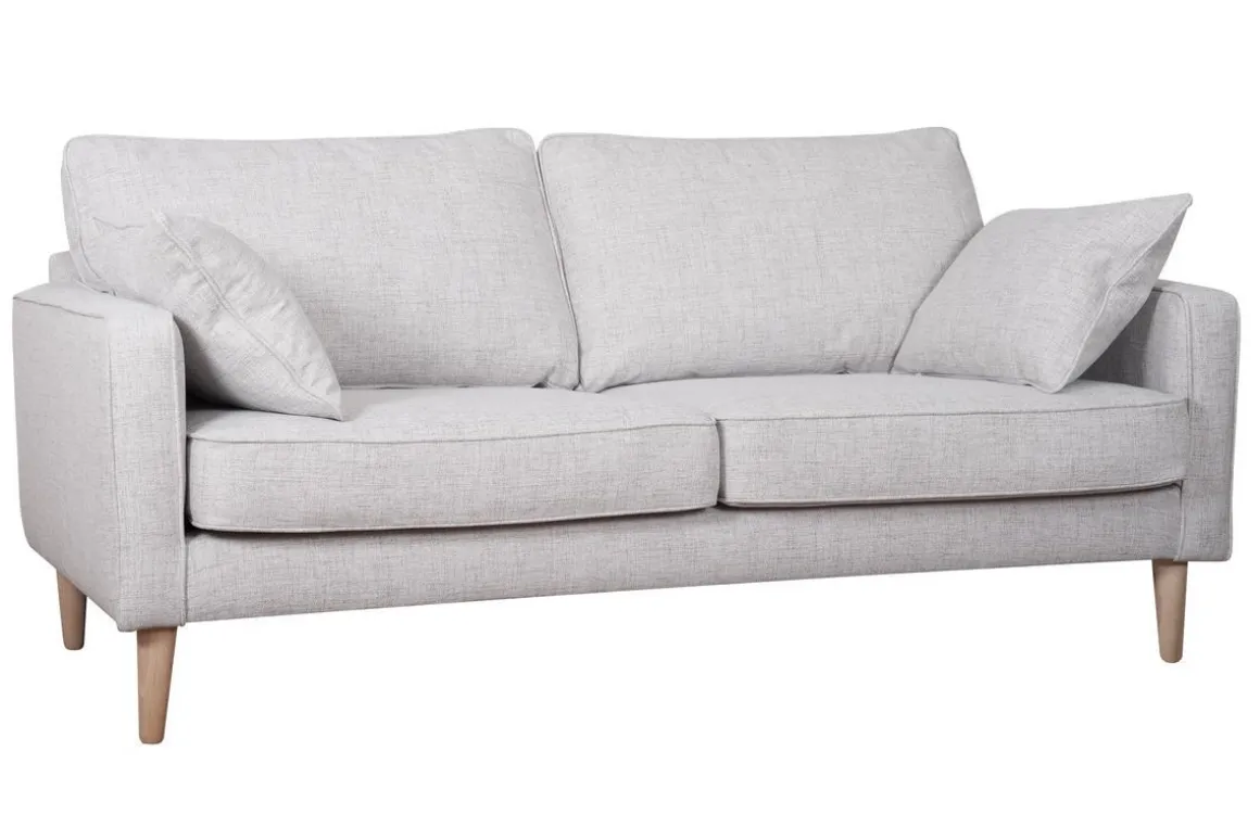 Miliboo Canapé Design|Voir Tous Les Canapés-Canapé scandinave 3 places en tissu gris clair et bois clair PAPEL